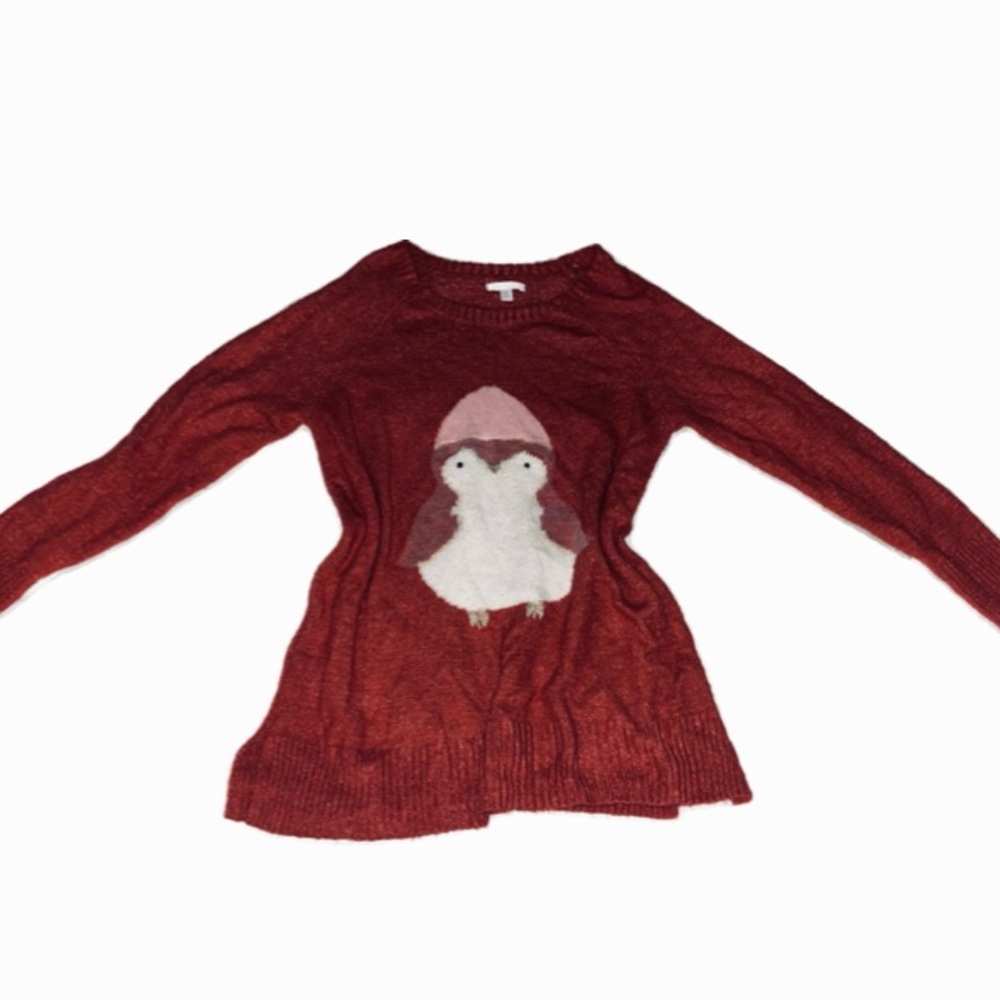 LC Lauren Conrad Maroon Sweater with Penguin Design